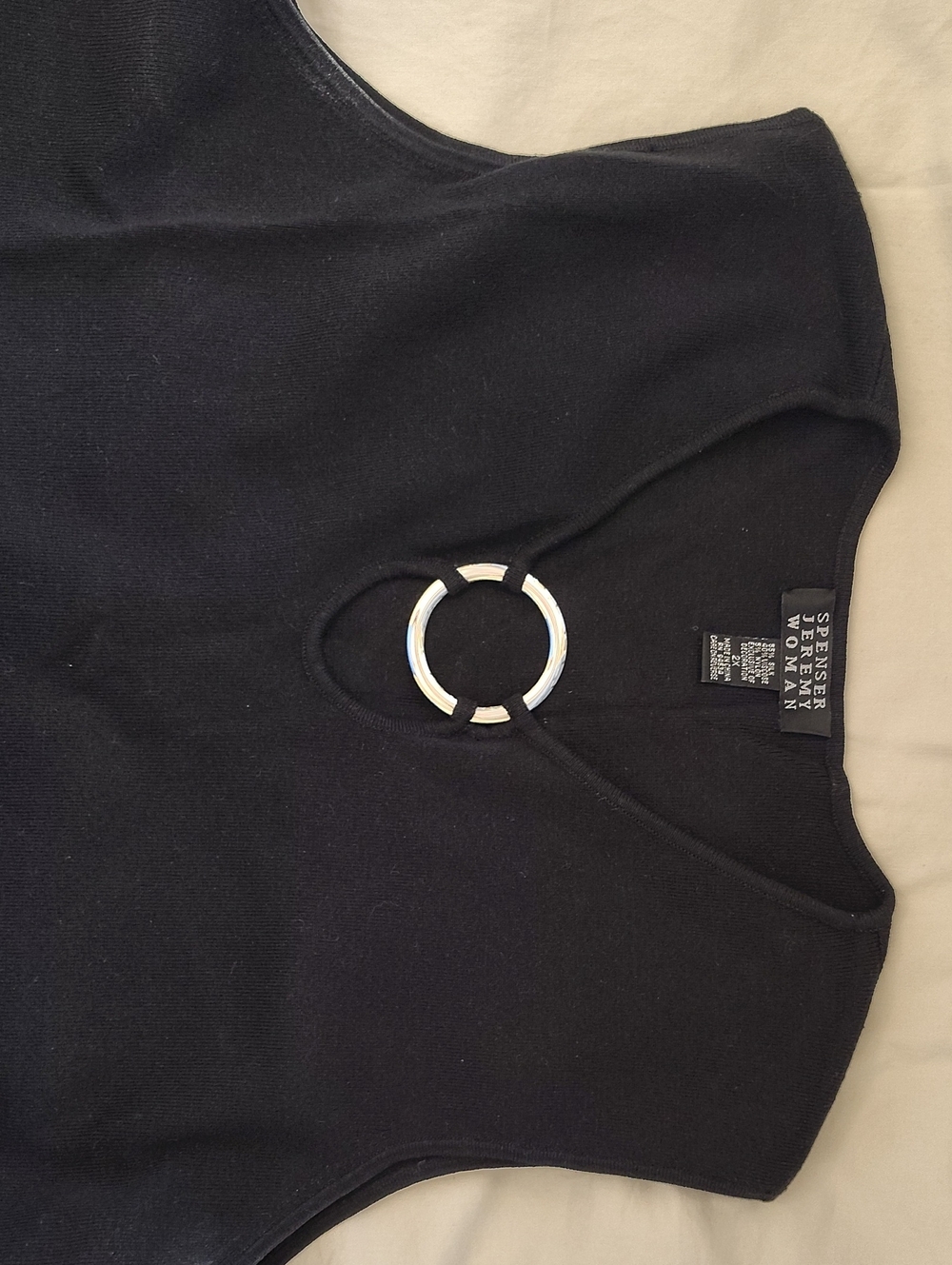 Spenser Jeremy Black Tank Top with Silver Ring Accent